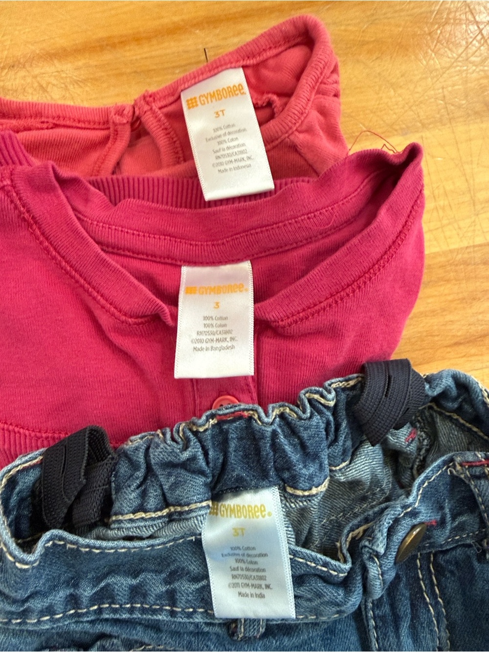Gymboree Pink and Raspberry Long-Sleeve Tops with Dark Blue Embroidered Jeans - Picture 3 of 3